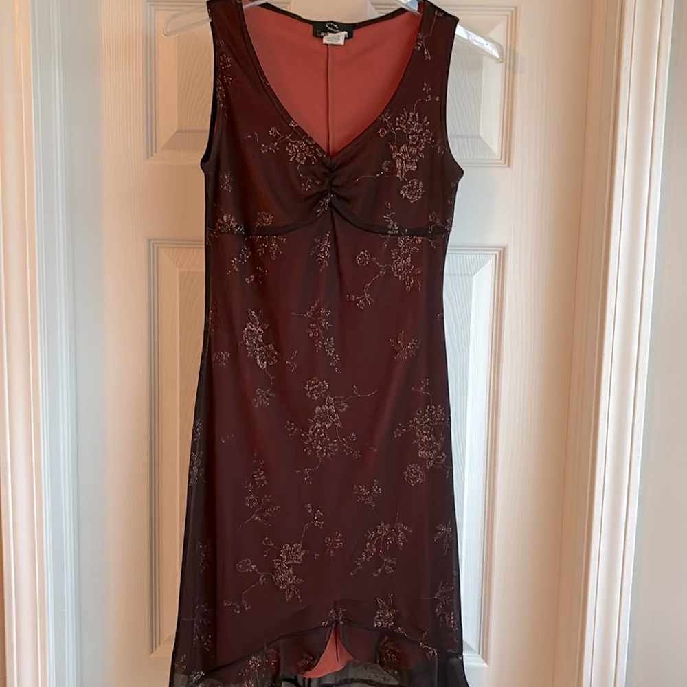 Deep Burgandy floral mesh dress with sparkles !
